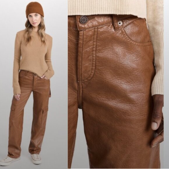 Still Here Pants Charlie Cargo Faux Leather in Brown - Picture 1 of 12